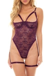 OH LA LA CHERI ELAYNE LACE OPEN CUP UNDERWIRE TEDDY WITH GARTER STRAPS