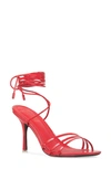 Black Suede Studio Leandra Metallic Ankle-tie Sandals In Flame Scarlet Pat