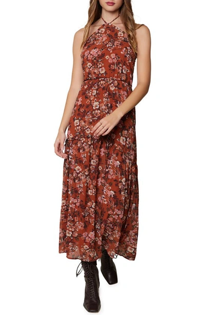 sachin and babi light blue dress Asos Design Halter Neck Midi Dress With Button Front In Terracotta-red