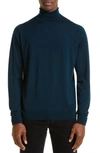 John Smedley Richard Turtleneck Merino Wool Sweater In Orion Green