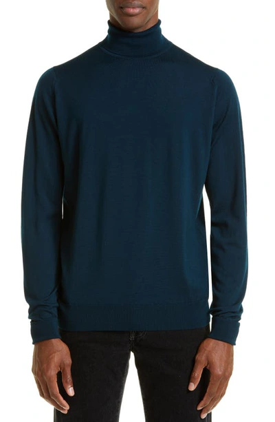 John Smedley Richard Turtleneck Merino Wool Jumper In Orion Green