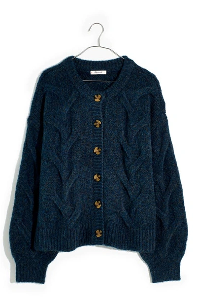 Madewell Ashmont Cable Cardigan Sweater In Heather Mineral Blue