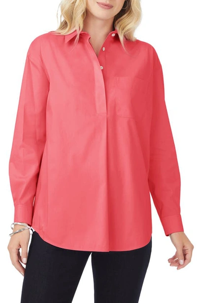 Foxcroft Lacey Non-iron Popover Tunic Top In Coral Sunset