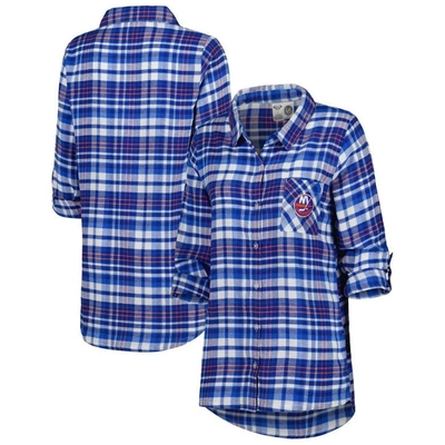 Concepts Sport Royal New York Islanders Mainstay Flannel Full-button Long Sleeve Nightshirt