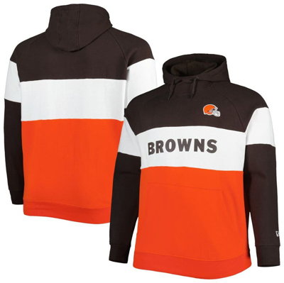 New Era Brown/orange Cleveland Browns Big & Tall Current Team Colorblock Fleece Raglan Pullover Hood In Brown,orange