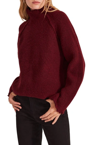 Favorite Daughter The Oma Rib Distressed Edge Funnel Neck Sweater In Red