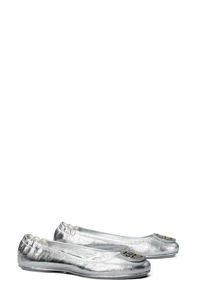 Tory Burch Minnie Travel Ballet In Silver