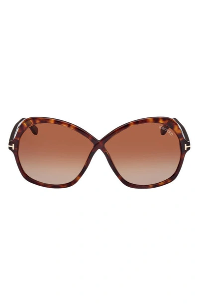 Tom Ford Rosemin 64mm Gradient Oversize Butterfly Sunglasses In Shiny Dark Havana/ Brown