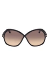 Tom Ford Rosemin Ft1013 01b Butterfly Sunglasses In Shiny Black/ Smoke