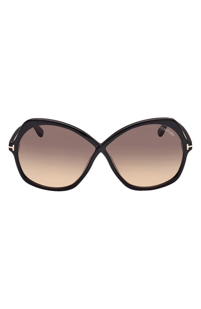 Tom Ford Rosemin 64mm Gradient Oversize Butterfly Sunglasses In Black/gray Gradient