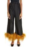 DAUPHINETTE PARTY PANTS FEATHER TRIM PLEATED WIDE LEG PANTS