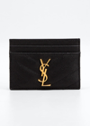 Saint Laurent Ysl Grain De Poudre Leather Card Case, Golden Hardware In Nero