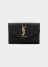SAINT LAURENT YSL MONOGRAM SMALL FLAP WALLET IN GRAINED LEATHER