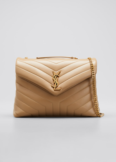 Saint Laurent Loulou Medium Calf Flap-top Shoulder Bag In Dark Beige