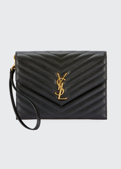 SAINT LAURENT YSL Grain de Poudre Envelope Wallet on a Chain Black & Gold  WOC $1,289.00 - PicClick