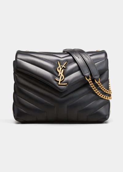 Saint Laurent Loulou Small Matelasse Calfskin Flap-top Shoulder Bag In Black