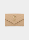 Saint Laurent Ysl Small Grain De Poudre Envelope Wallet In Dark Beige