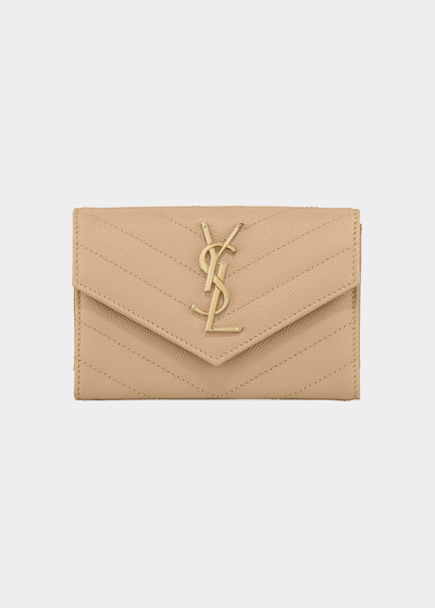 Saint Laurent Ysl Small Grain De Poudre Envelope Wallet In Dark Beige