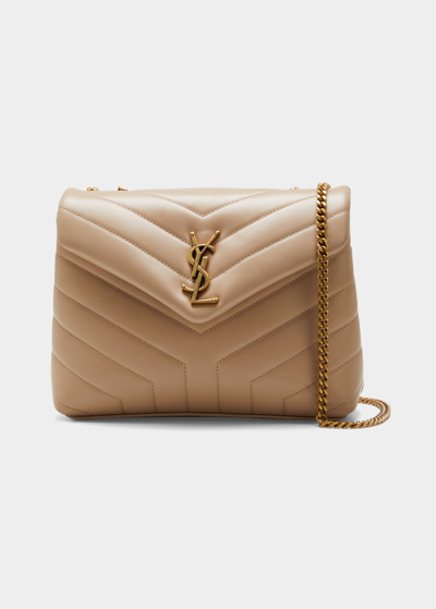 Saint Laurent Loulou Small Matelasse Calfskin Flap-top Shoulder Bag In Dark Beige