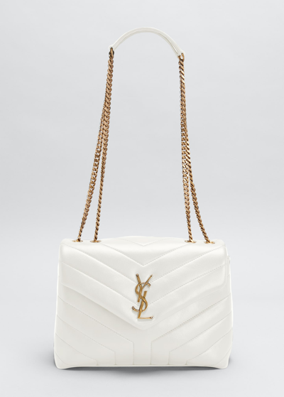 Saint Laurent Loulou Small Ysl Shoulder Bag In Quilted Leather In White