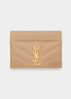 Saint Laurent Ysl Monogram Card Case In Grained Leather In Dark Beige