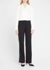 Kobi Halperin Nellie Pleated V-neck Long-sleeve Blouse In Ivory