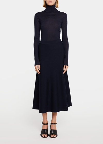 Gabriela Hearst Maureen Felted-cashmere Midi Skirt In Navy