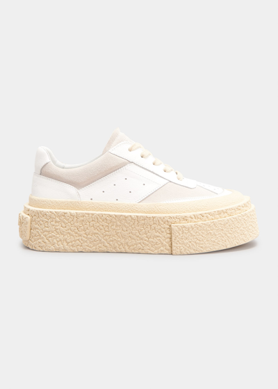 Mm6 Maison Margiela Mixed Leather Platform Sneakers In White