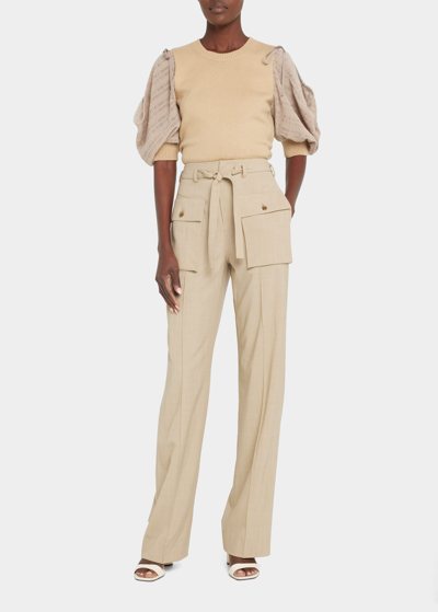 Adeam Water Stone Straight-leg Belted Pants In Sand Beige