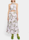 Erdem Palm-print Tiered Maxi Skirt In Wild Palm Lilac