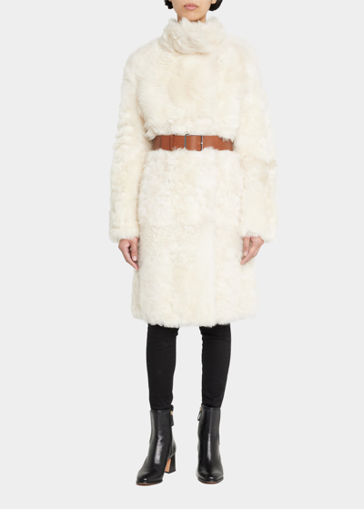 Yves Salomon Reversible Belted Leather-trimmed Shearling Coat In Meringue