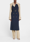 ADEAM BRICOLAGE DOUBLE-BREASTED BICOLOR BELTED TRENCH COAT
