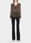 Veronica Beard Lowell Sheer Printed Long Sleeve Blouse In Black Multi