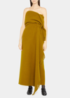 The Row Arachne Strapless Fringed Gathered Wool And Mohair-blend Maxi Dress In Green