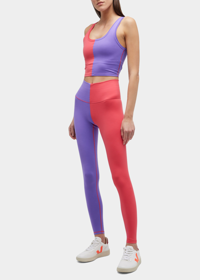Terez Hot Red And Electric Purple Tlc Two-tone Crop Top In Hot Red/electric