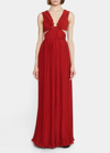 Chloé Cutout Pleated Silk Chiffon Gown In Peppery Red