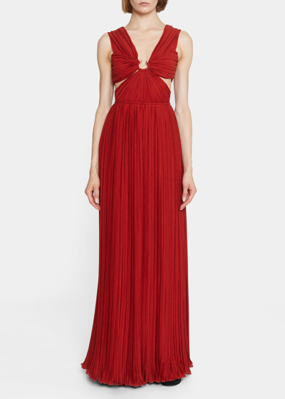 Chloé Cutout Pleated Silk Chiffon Gown In Red