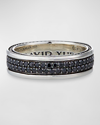 David Yurman Men's Streamline Two-row Band Ring With Black Diamonds In Silver, 6.5mm In Ssbd