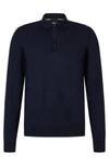 Hugo Boss Slim-fit Sweater In Responsible Wool With Polo Collar In Dark Blue