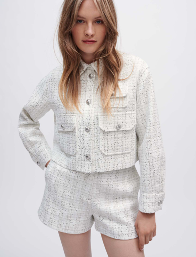 Maje Ecru Tweed Shirt With Sequins In White