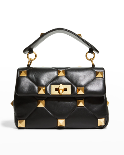 Valentino Garavani Roman Stud Leather Shoulder Bag In Black