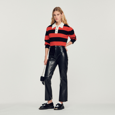 Sandro Evy Leather Straight-leg Pants In Black