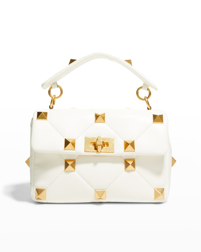 Valentino Roman Stud Medium Quilted Chain Shoulder Bag In Ivory