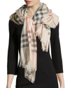 Burberry Giant Check Gauze Scarf In Stone Check
