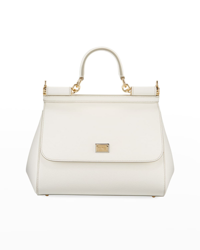 Dolce & Gabbana Sicily Medium Calf Leather Satchel Bag In White