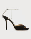 Jimmy Choo Saeda 100 Suede Leather Sand In Blackcrystal