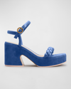 Gianvito Rossi Camoscio Braided Ankle-strap Platform Sandals In Blue Blue