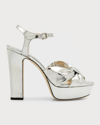 Jimmy Choo Heloise 120 Metallic Nappa Leather Platform Sandals In Silver