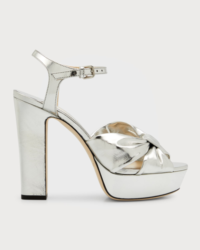 Jimmy Choo Heloise 120金属感皮革厚底凉鞋 In Silver