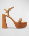 Gianvito Rossi Camoscio Braided Ankle-strap Platform Sandals In Dune Dune